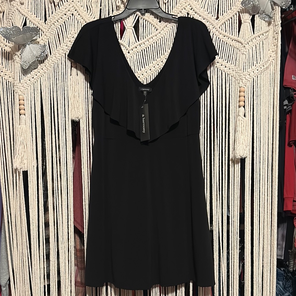 & Harmony Little Black Flutter Sleeve Mini Dress 2x Nwt